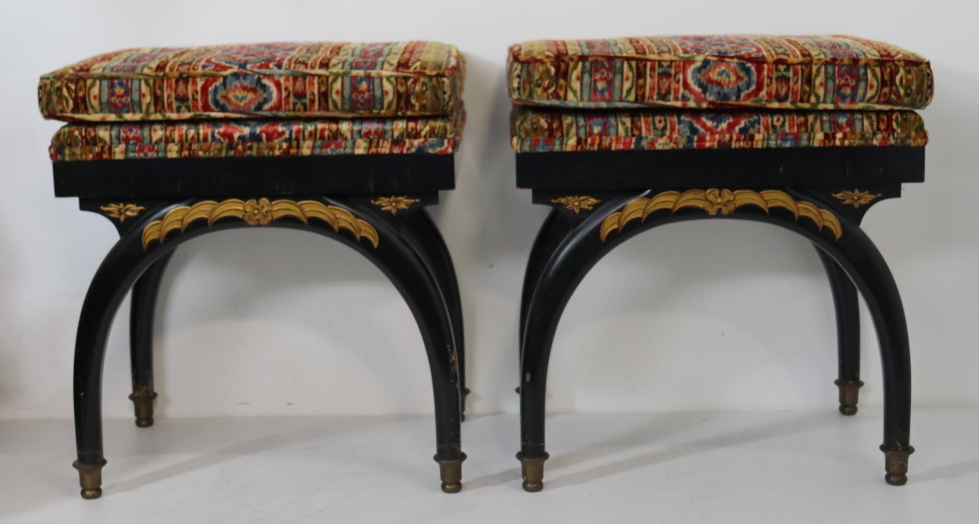 A PAIR OF FINE EBONISED & UPHOLSTERED
