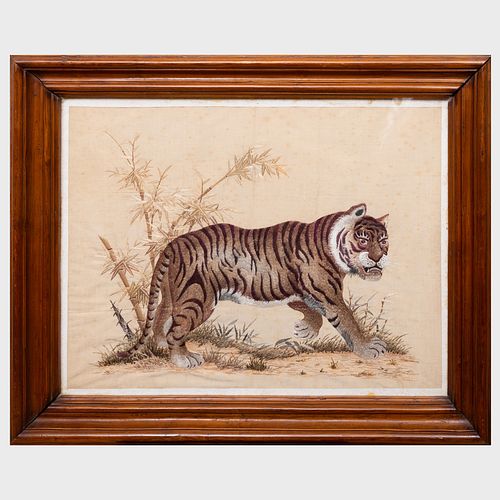 CHINESE SILKWORK PICTURE OF A TIGER