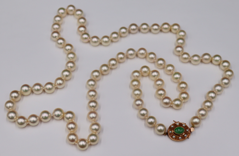 JEWELRY. 14KT GOLD, JADE AND PEARL