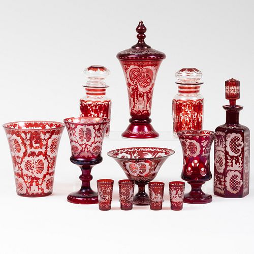 GROUP OF BOHEMIAN RED OVERLAY GLASS 3b8f29
