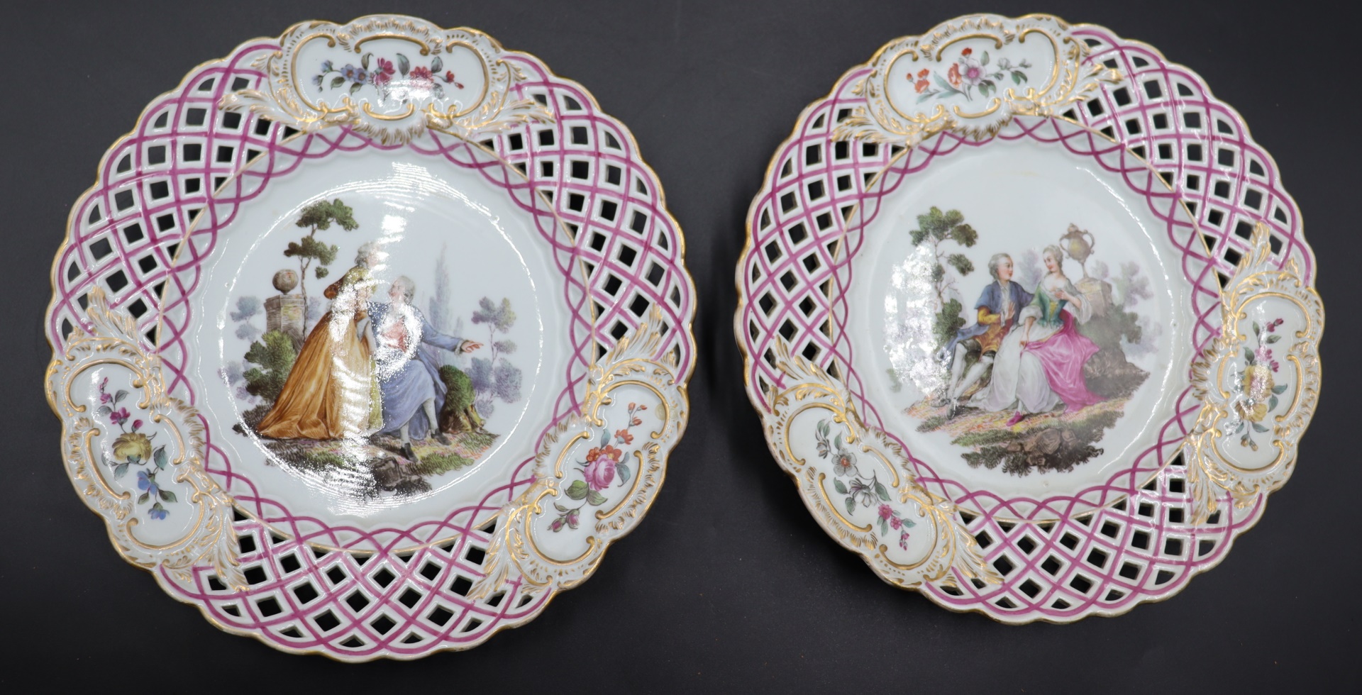 2 MEISSEN DECORATED AND PIERCED