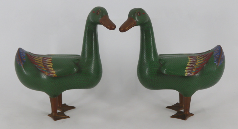 PAIR OF CHINESE CLOISONNE DUCKS.