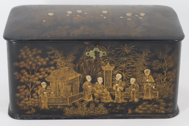 ANTIQUE CHINOISERIE LACQUERED TEA