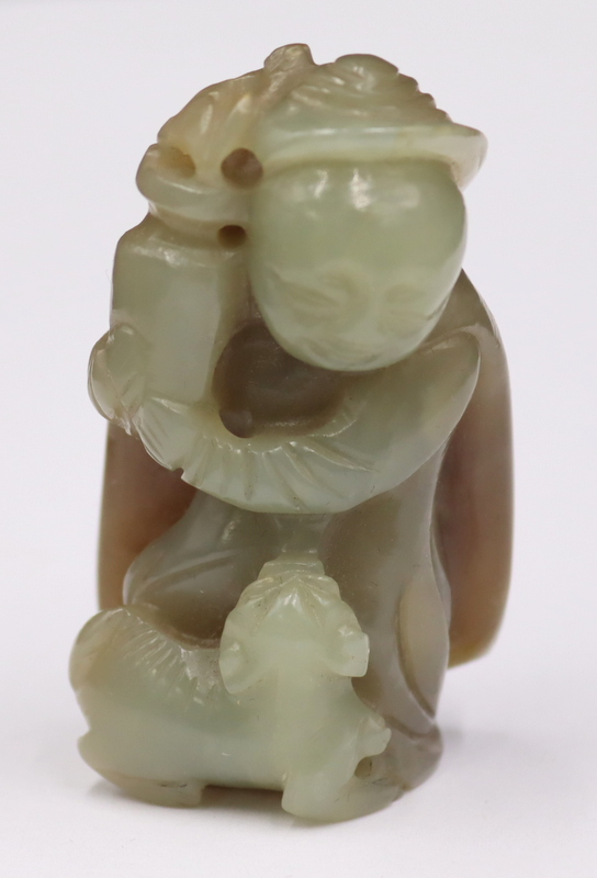 CHINESE CARVED CELADON JADE FIGURE