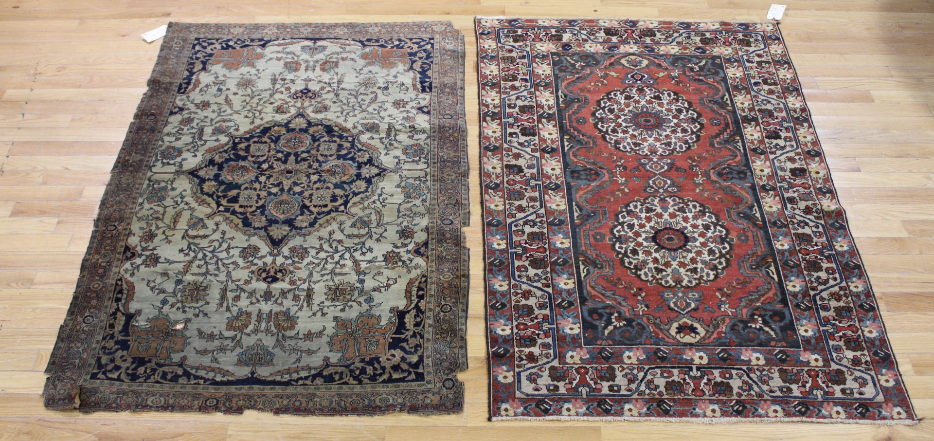 2 ANTIQUE FINELY HAND WOVEN AREA 3b908f