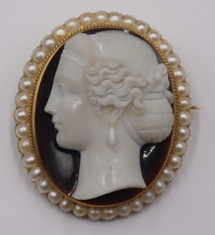 JEWELRY. 14KT GOLD CARVED CAMEO