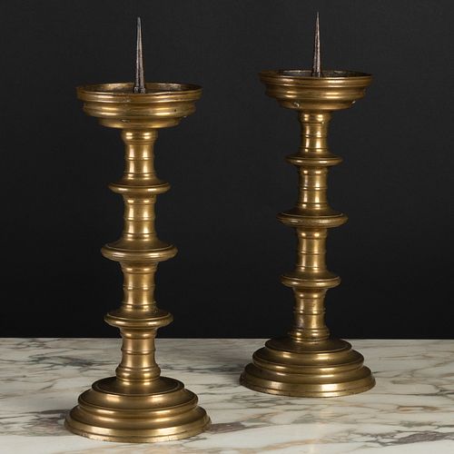 PAIR OF FLEMISH BRASS PRICKET STICKSEach