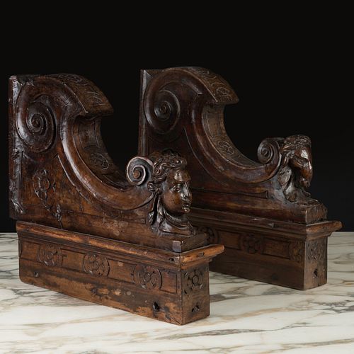 PAIR OF ITALIAN CARVED WALNUT ARCHITECTURAL