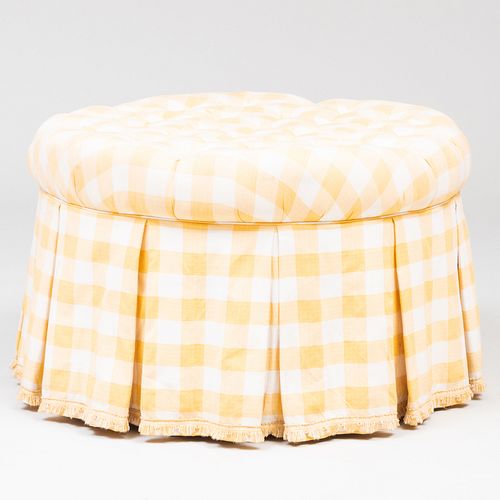 YELLOW GINGHAM TUFTED UPHOLSTERED