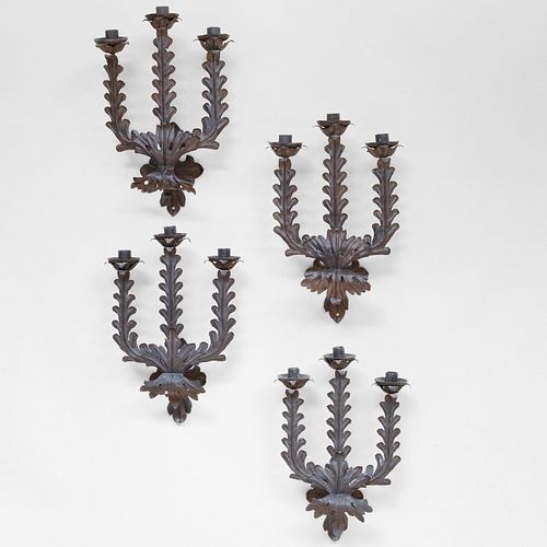 SET OF FOUR RUSTIC METAL THREE LIGHT 3bb91f