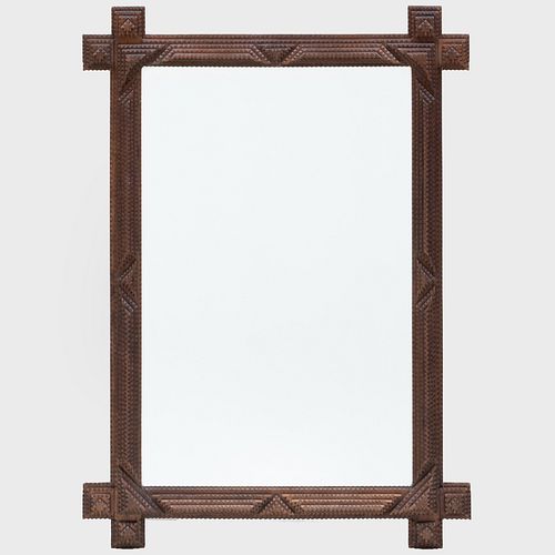 MODERN CARVED WOOD TRAMP ART MIRRORFitted