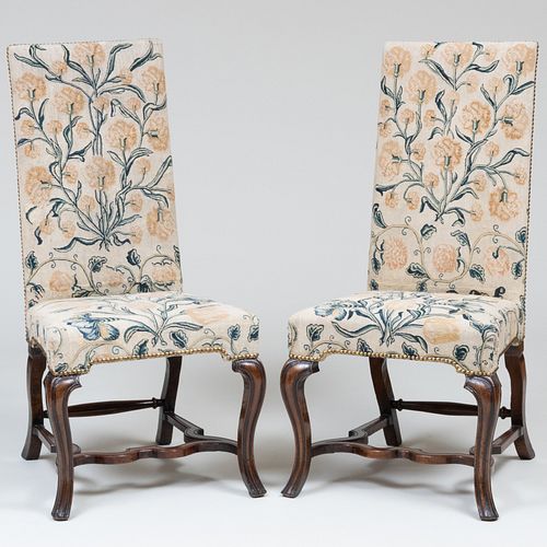 PAIR OF GEORGE I WALNUT AND NEEDLEWORK