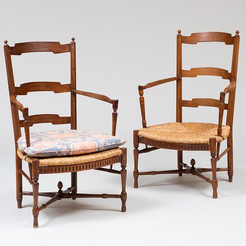 PAIR OF FRUITWOOD LADDER BACK ARMCHAIRS
