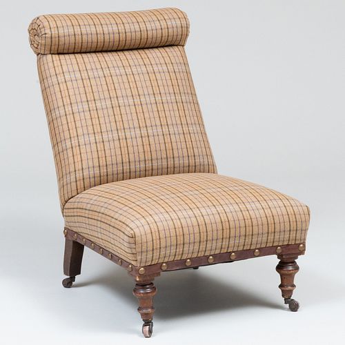 VICTORIAN MAHOGANY AND WOOL UPHOLSTERED 3bb975