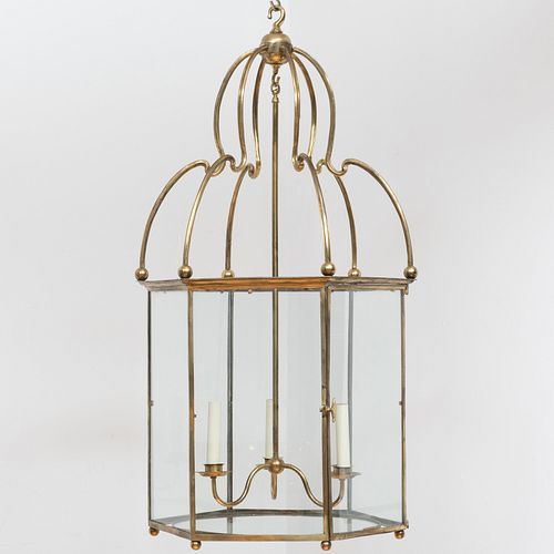 REGENCY STYLE HEXAGONAL BRASS THREE-LIGHT