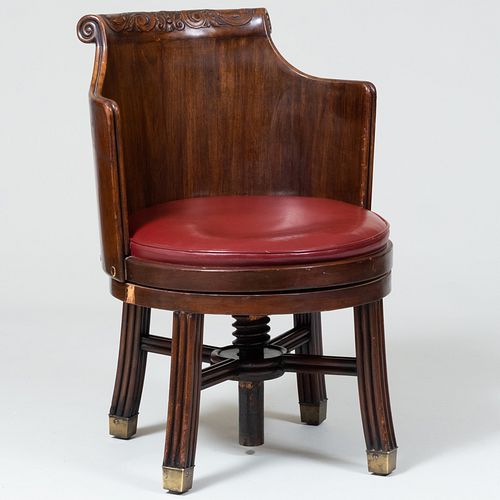 CONTINENTAL CARVED MAHOGANY SWIVEL