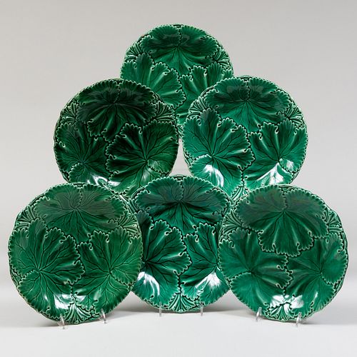 SET OF SIX COPELAND MAJOLICA LEAF