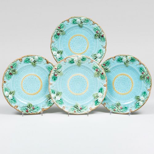 SET OF FOUR SAUGERMINES MAJOLICA