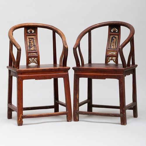 TWO CHINESE HARDWOOD HORSESHOE