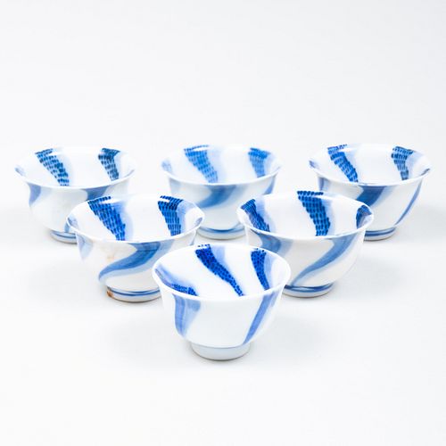 SIX EIRAKU BLUE AND WHITE PORCELAIN