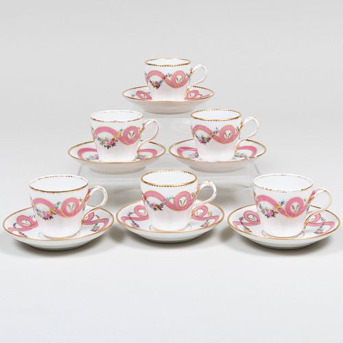 SET OF SIX RIHOUET PORCELAIN PINK GROUND