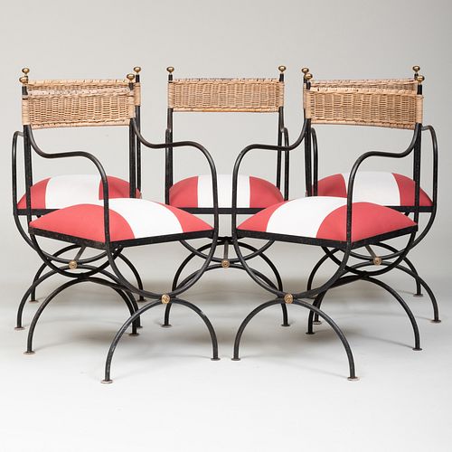 SET OF FIVE METAL WICKER AND UPHOLSTERED 3bbae0