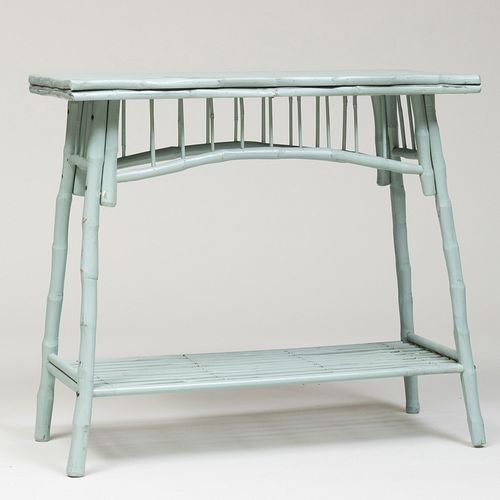 RUSTIC PALE BLUE PAINTED WOOD TABLE32 3bbae1