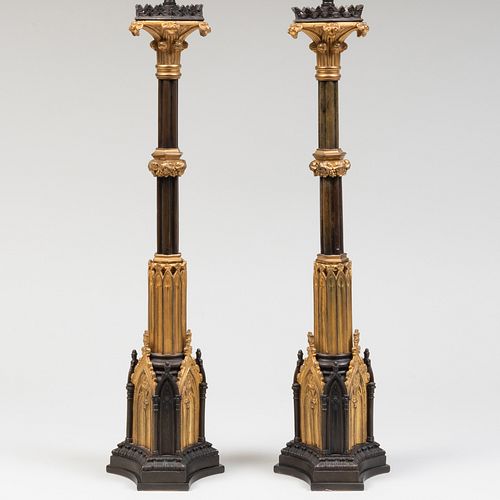 PAIR OF NEO-GOTHIC PARCEL-GILT