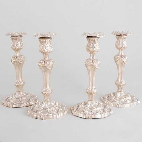 SET OF FOUR GEORGE VI SILVER CANDLESTICKSMarked