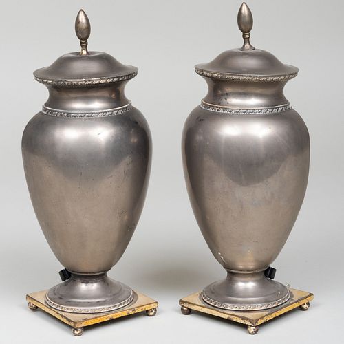 PAIR OF PEWTER VASES AND COVERS 3bbc2b