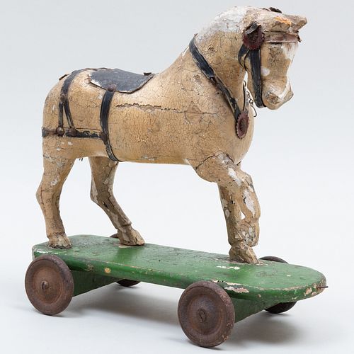 PAINTED WOOD PULL TOY OF A HORSE13 3bbc5b