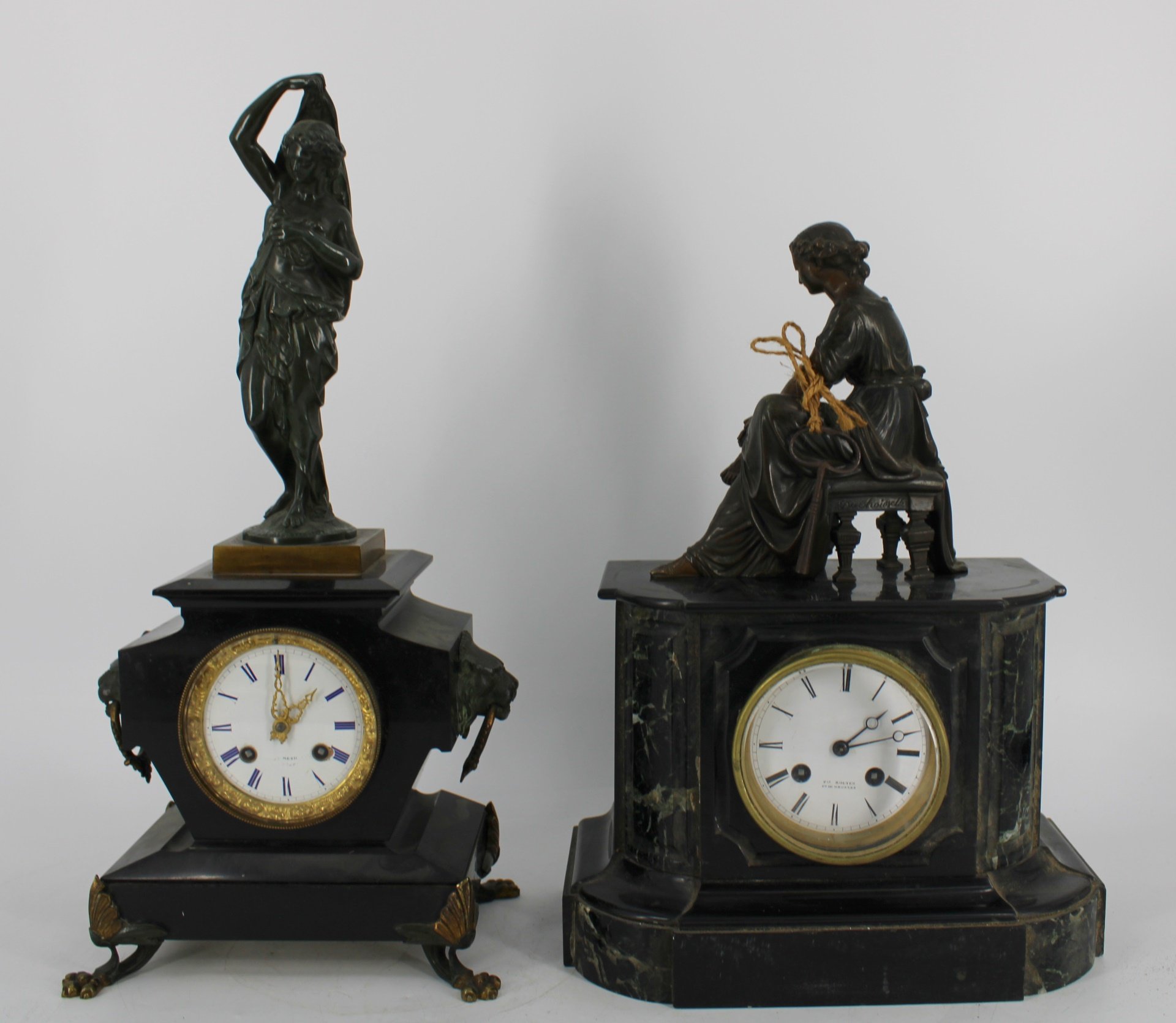 2 ANTIQUE MARBLE CLOCKS WITH FIGURAL 3bbd9d