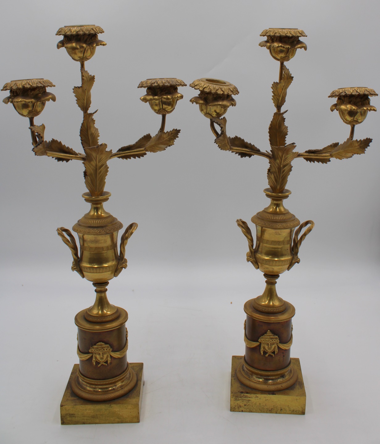 PAIR OF EMPIRE GILT & PATINATED