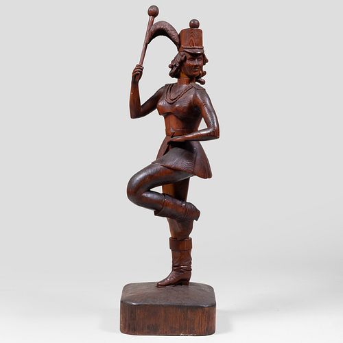 FOLK ART CARVED OAK FIGURE OF A