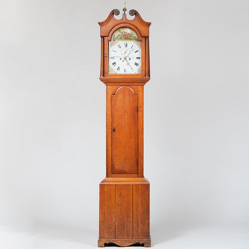 FEDERAL CARVED OAK LONG CASE CLOCK,