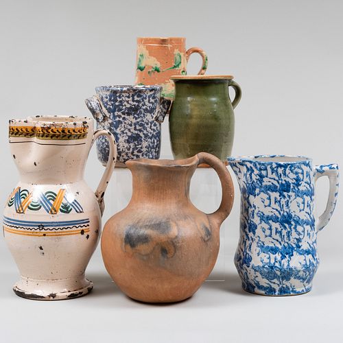 GROUP OF SIX GLAZED POTTERY VESSELSUnmarked.

The