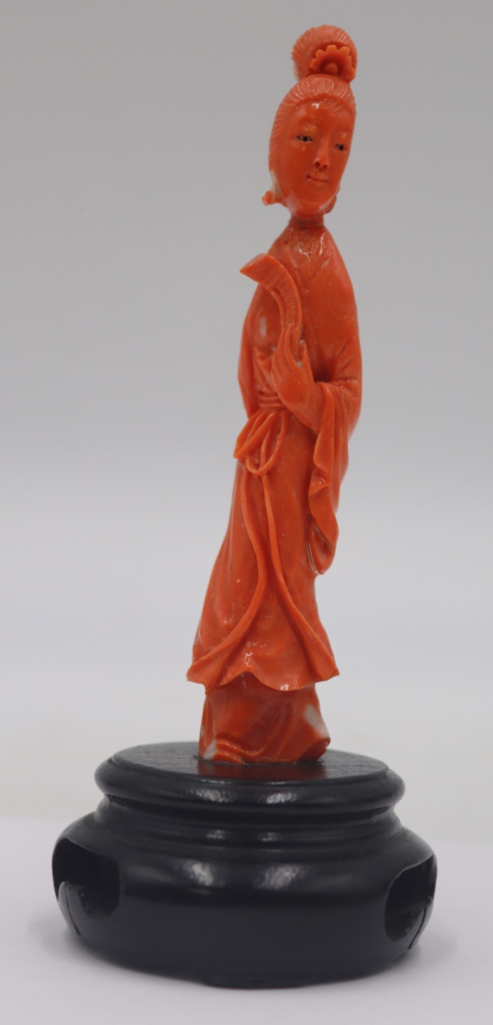 CARVED SALMON CORAL CARVING OF