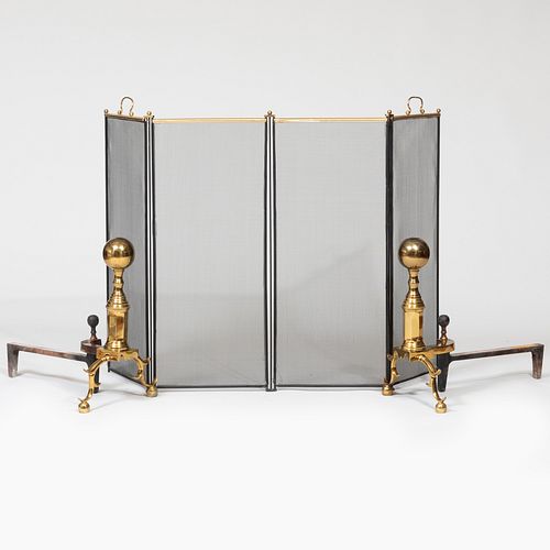 TWO CLASSICAL STYLE BRASS ANDIRONS