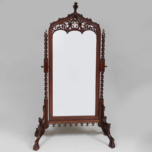GOTHIC REVIVAL STYLE CARVED MAHOGANY