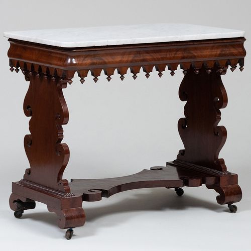 GOTHIC REVIVAL CARVED MAHOGANY