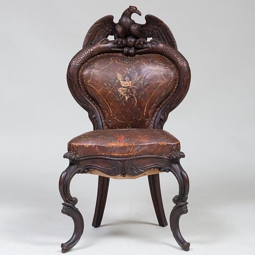VICTORIAN CARVED OAK AND LEATHER