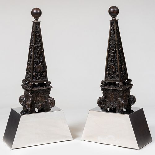 PAIR OF BAROQUE STYLE BRONZE OBELISKSWith 3bc091