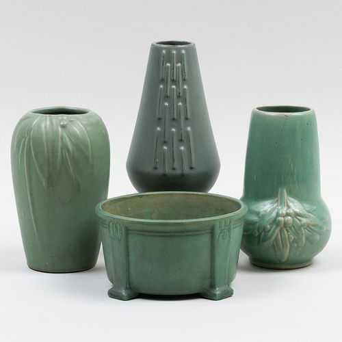 GROUP OF FOUR AMERICAN GREEN GLAZED 3bc102