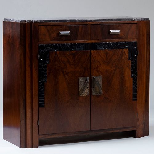 ART DECO WALNUT AND EBONIZED MARBLE 3bc12b