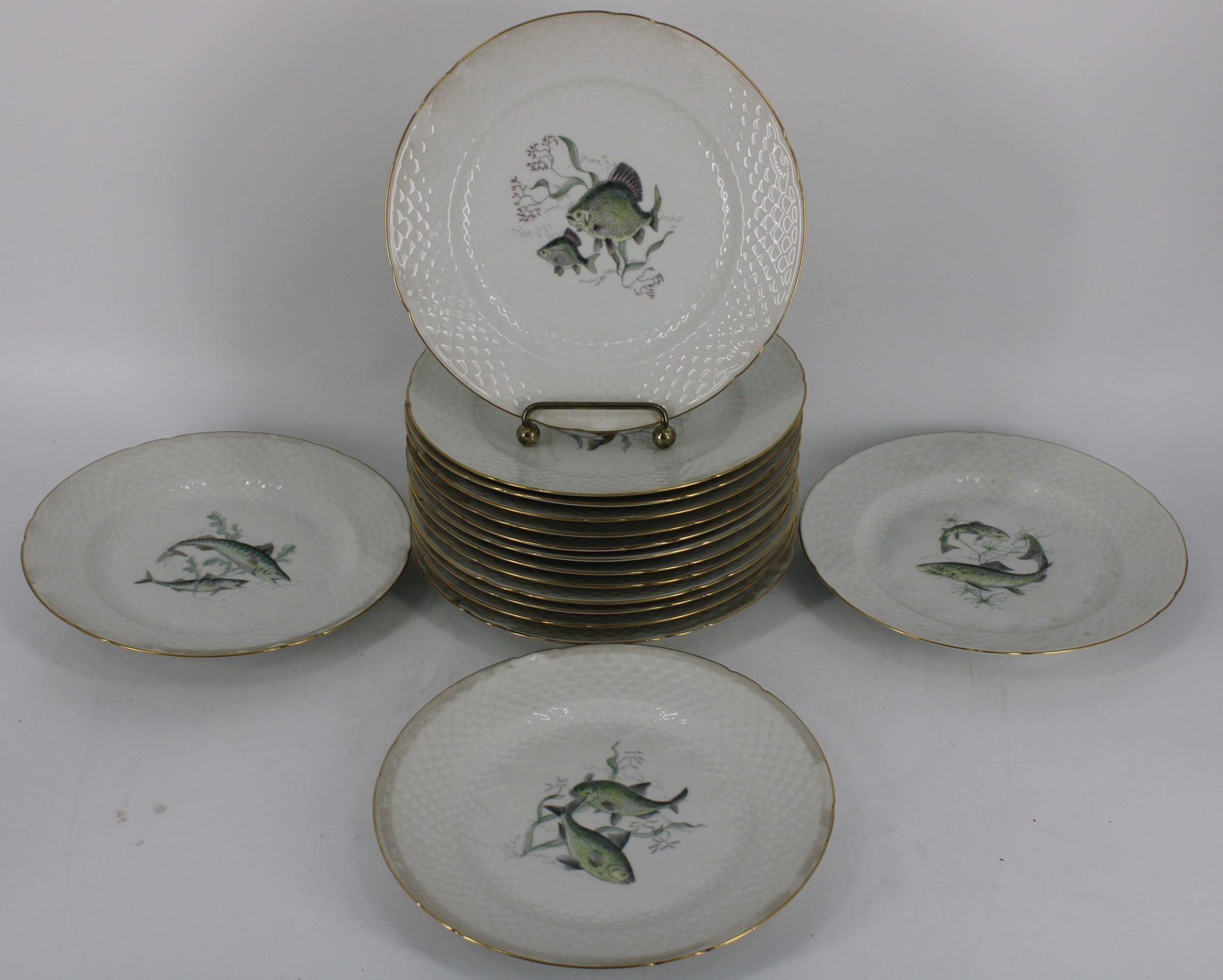 16 BING & GRONDAHL PORCELAIN FISH PLATES