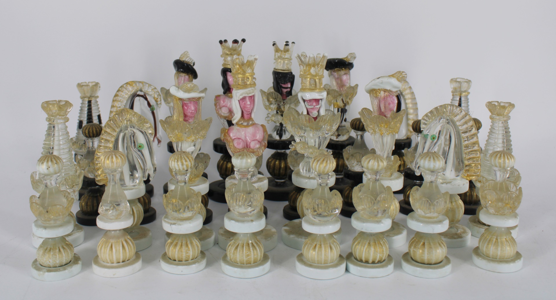 MIDCENTURY MURANO GLASS CHESS SET  3bc1fa