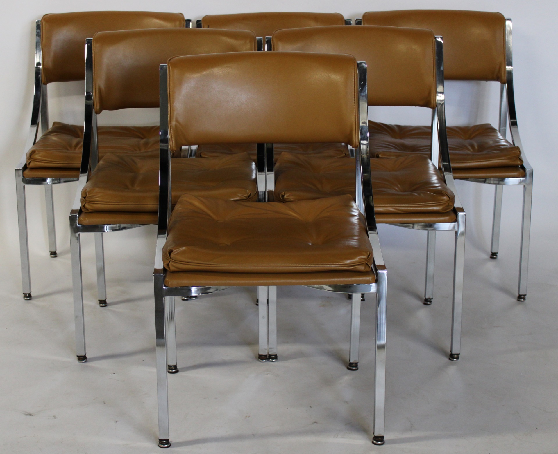 MIDCENTURY SET OF 6 CHROME UPHOLSTERED