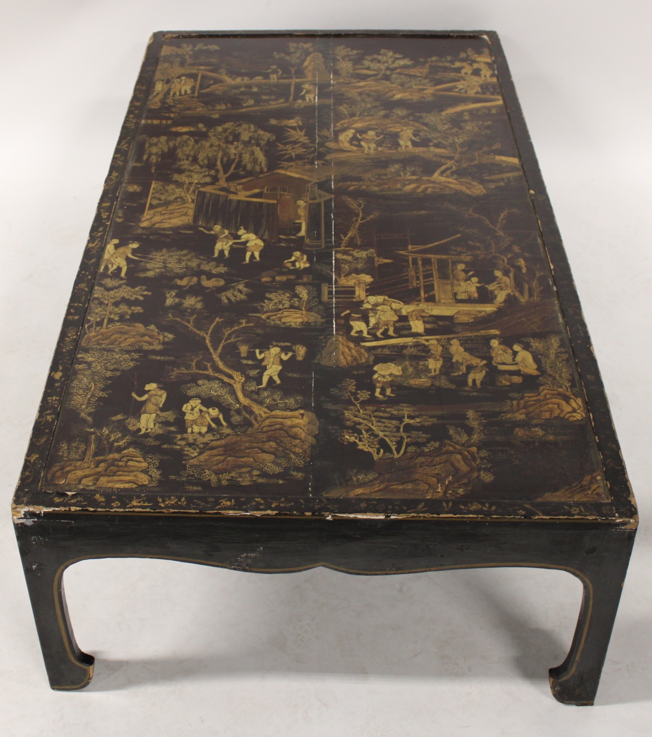 ANTIQUE CHINOISERIE DECORATED EBONISED