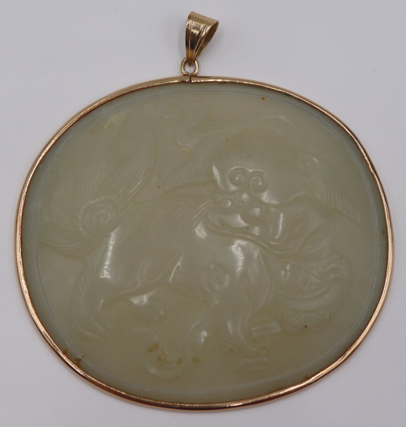 JEWELRY. 14KT GOLD MOUNTED JADE