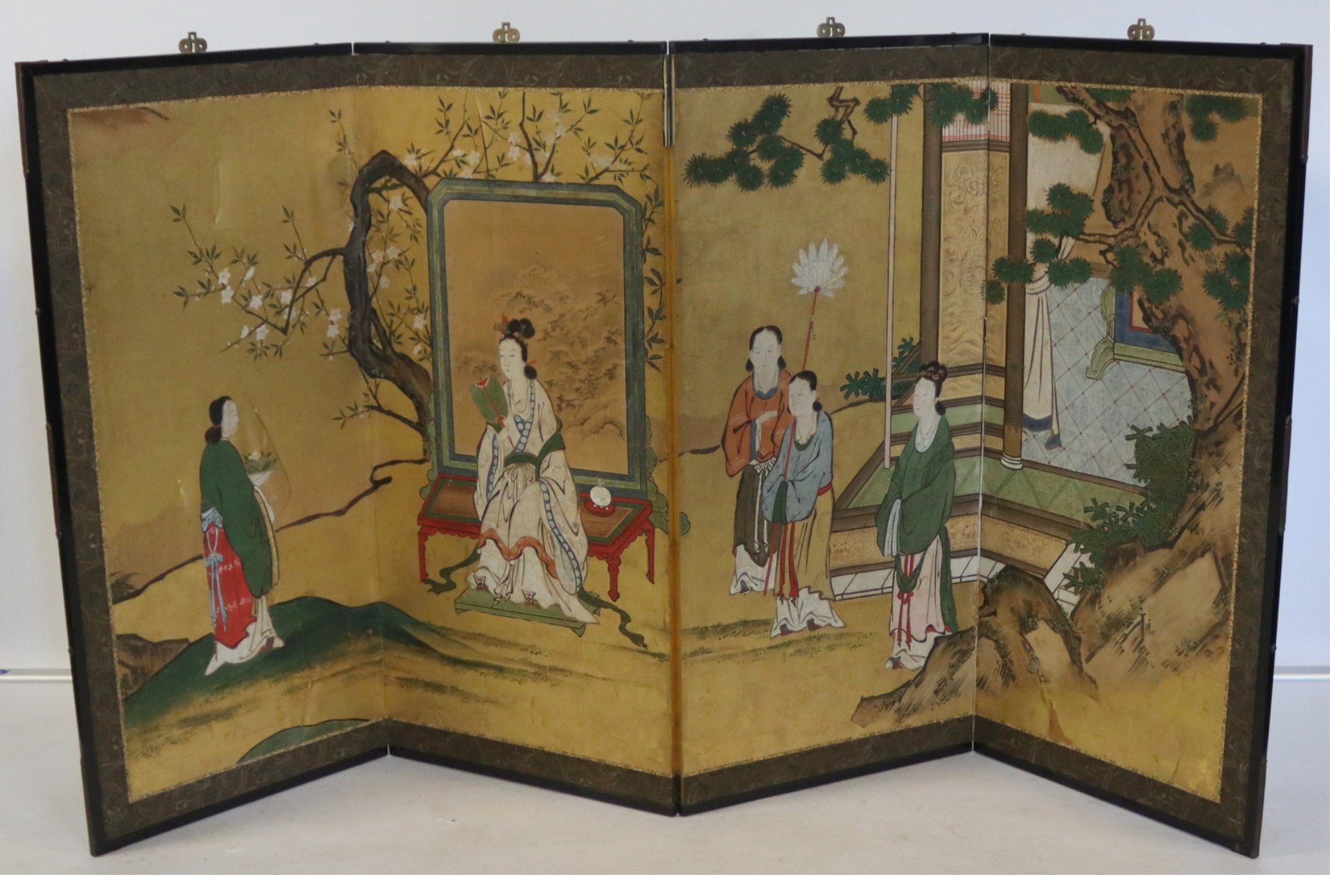 4 PANEL ASIAN PAINTED FOLDING SCREEN  3bc466